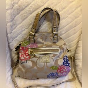 Coach poopy daisy signature c multicolor floral zipper satchel